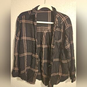 Jane and Delancey Black and Brown Plaid Button Down Shirt